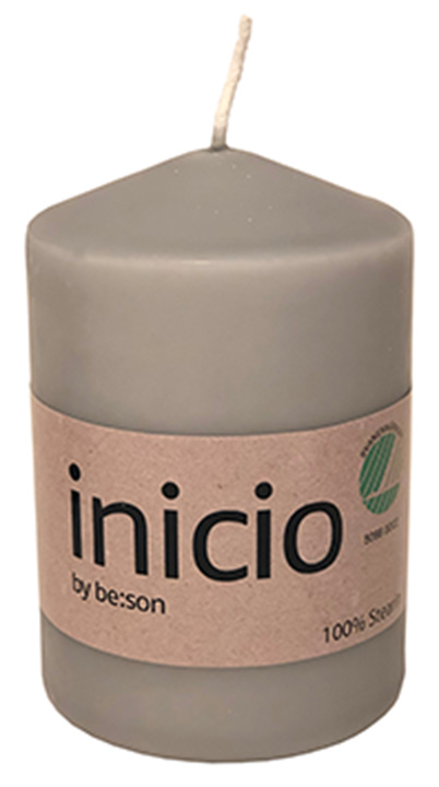 inicio Blockljus Grå 100% stearin 67x100mm Svanen