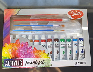 Acrylic paint set 12 colors and palette