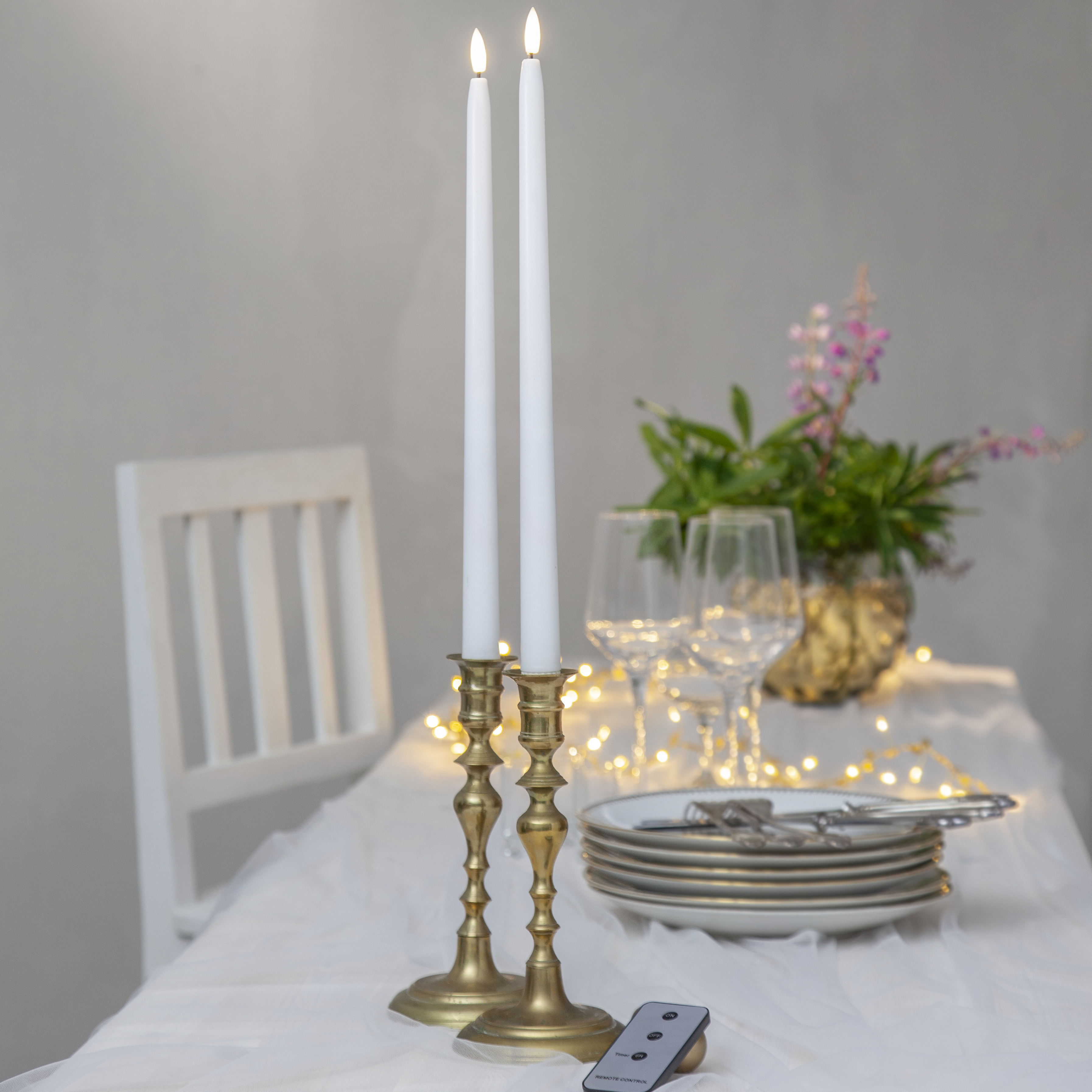 2 st höga antikljus 38 cm. LED-ljus med batteri och timer - 3