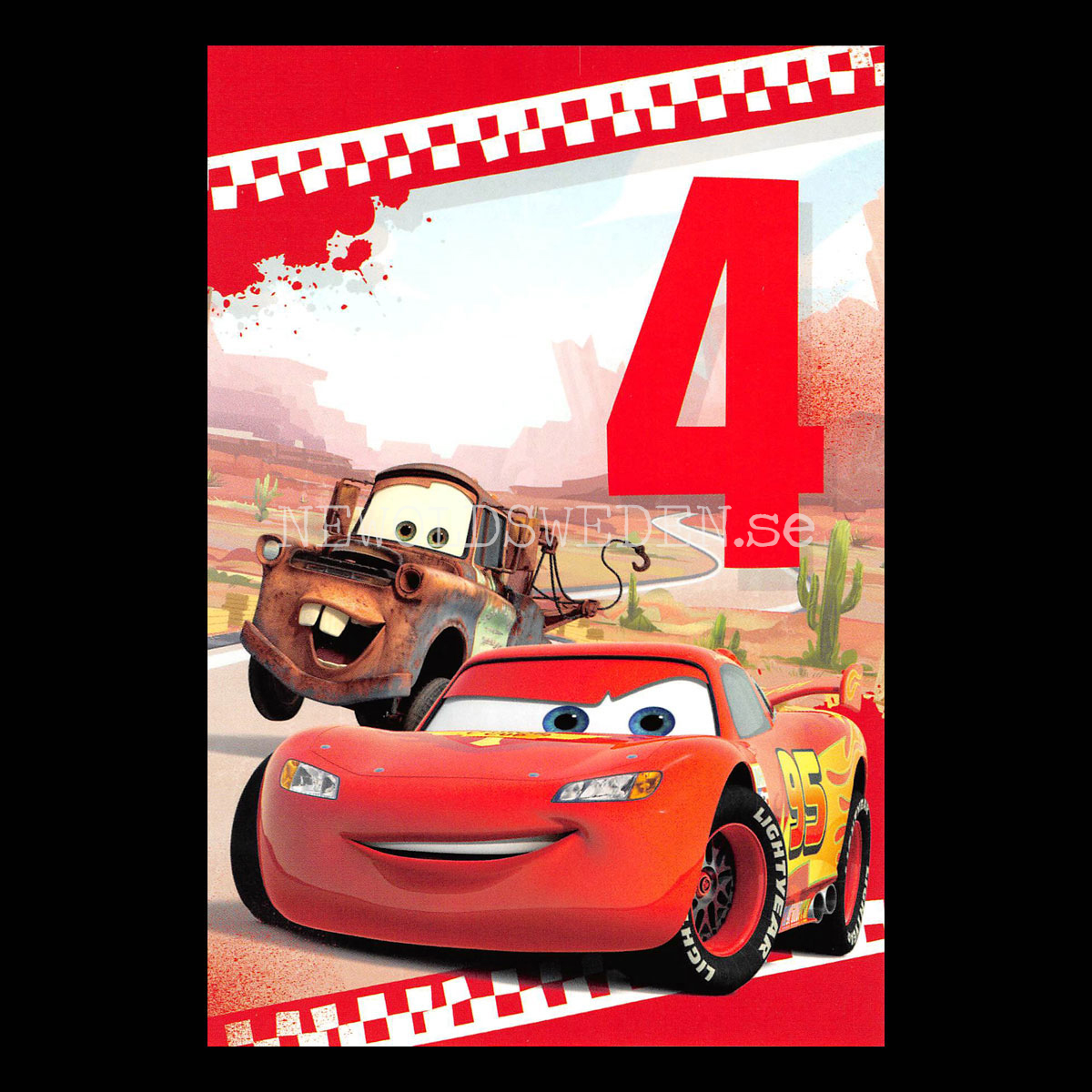 Grattis 4-år CARS DISNEY Vykort - 556
