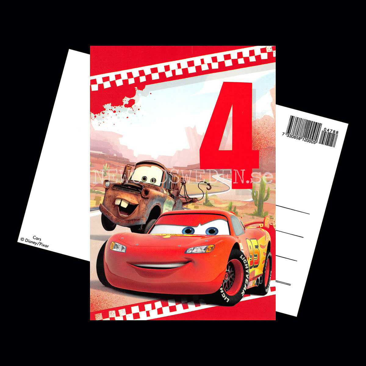 Grattis 4-år CARS DISNEY Vykort - 556 - 2