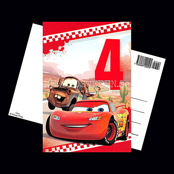 Grattis 4-år CARS DISNEY Vykort - 556