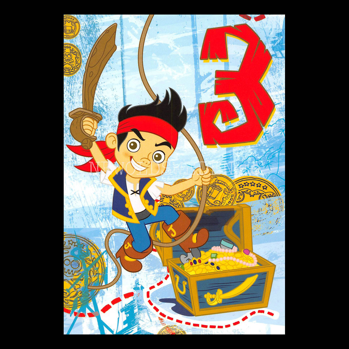 Grattis 3-år JAKE AND THE NEVERLAND PIRATES DISNEY Vykort - 556