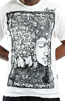 Sure T-shirt , Buddha med Sanskrit text, Vit