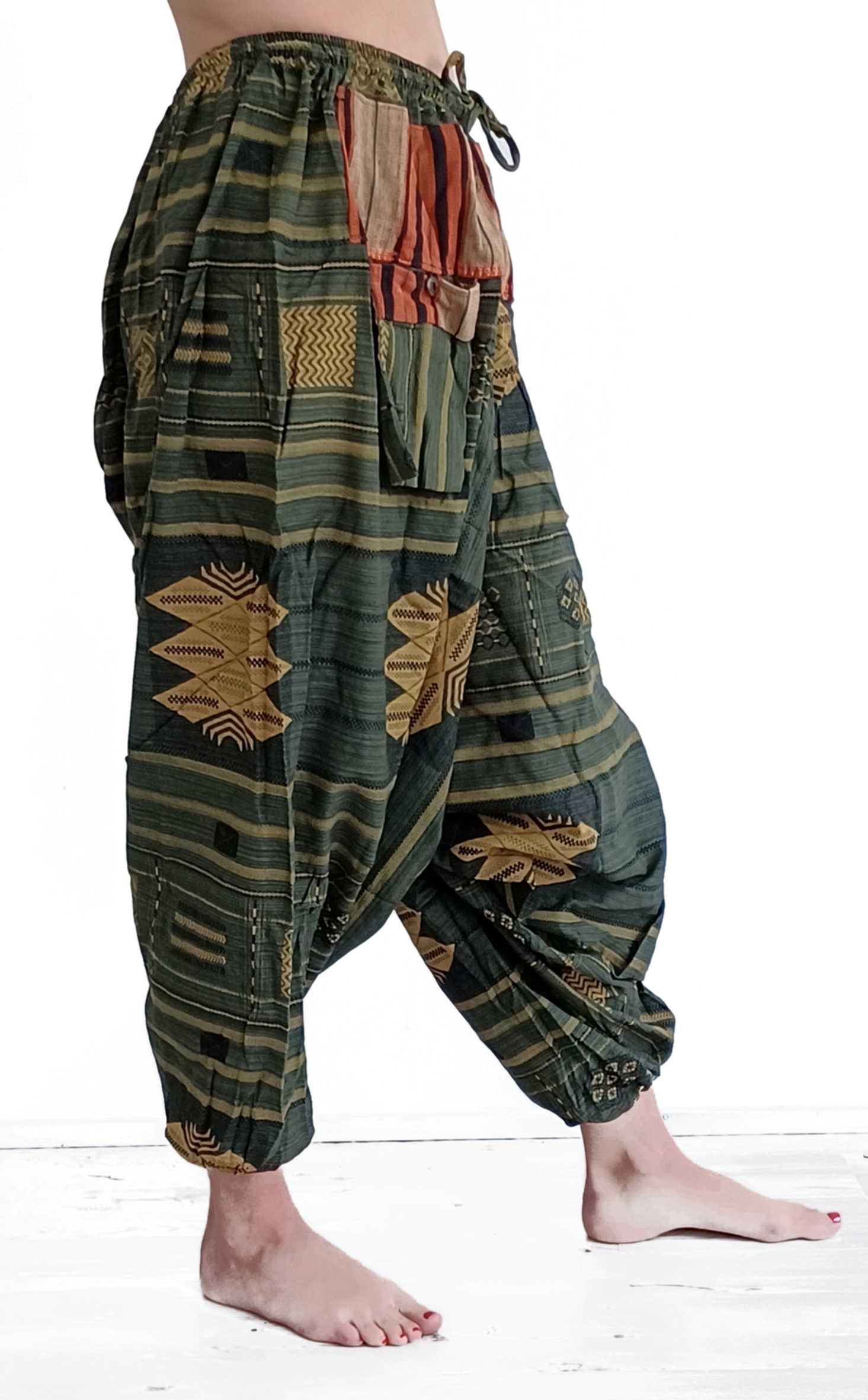 Haremsbyxor - Aztec Kubiskt Mönster / Tribal weave med utanpå-ficka - 3