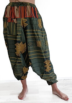 Haremsbyxor - Aztec Kubiskt Mönster / Tribal weave med utanpå-ficka