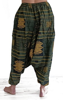 Haremsbyxor - Aztec Kubiskt Mönster / Tribal weave med utanpå-ficka
