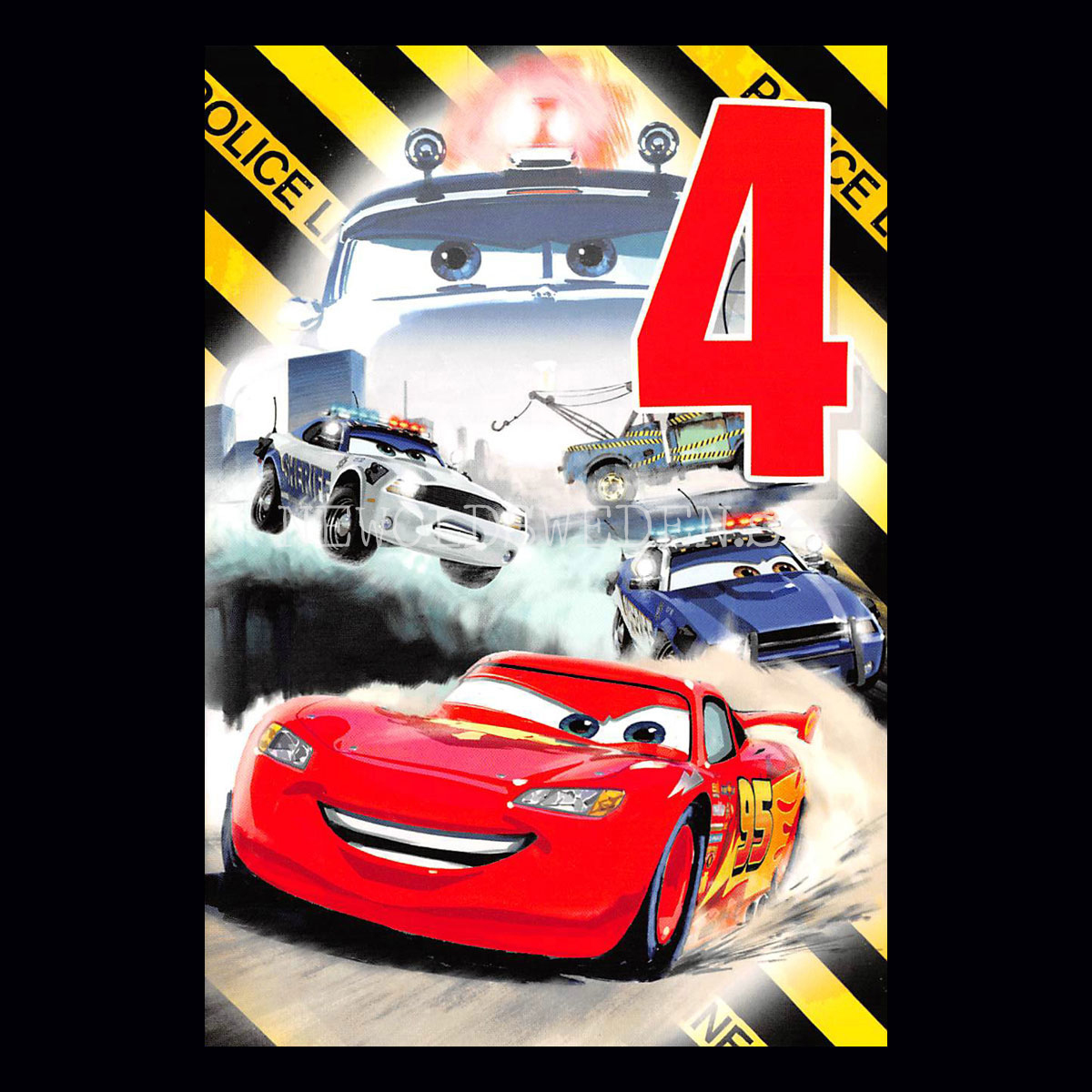 Grattis 4-år CARS  DISNEY Dubbelkort med kuvert - 999