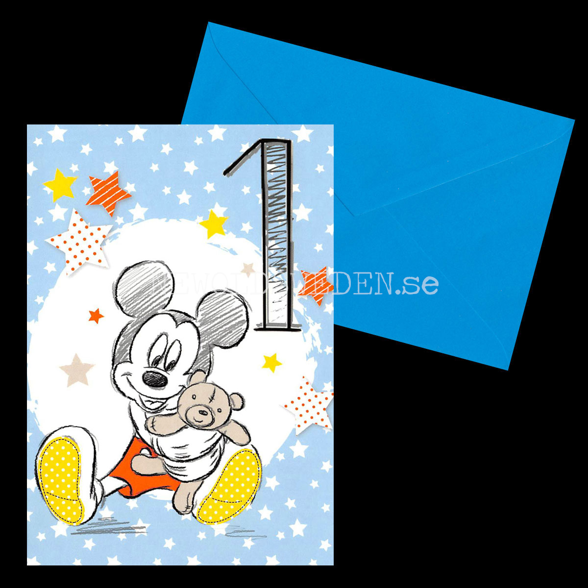 Grattis 1-år MICKEY  DISNEY Dubbelkort med kuvert - 999 - 3
