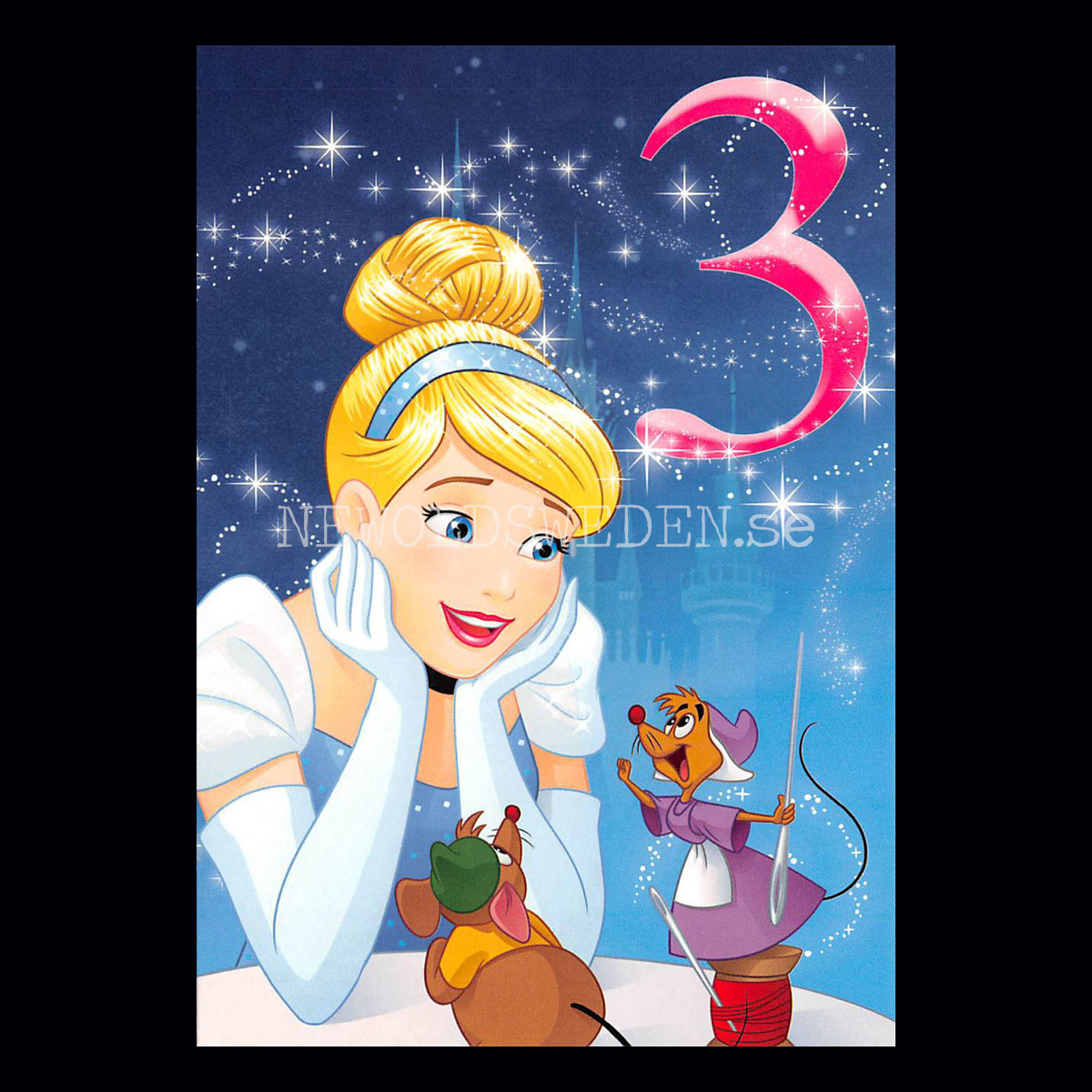 Grattis 3-år PRINCESS  DISNEY Dubbelkort med kuvert - 999