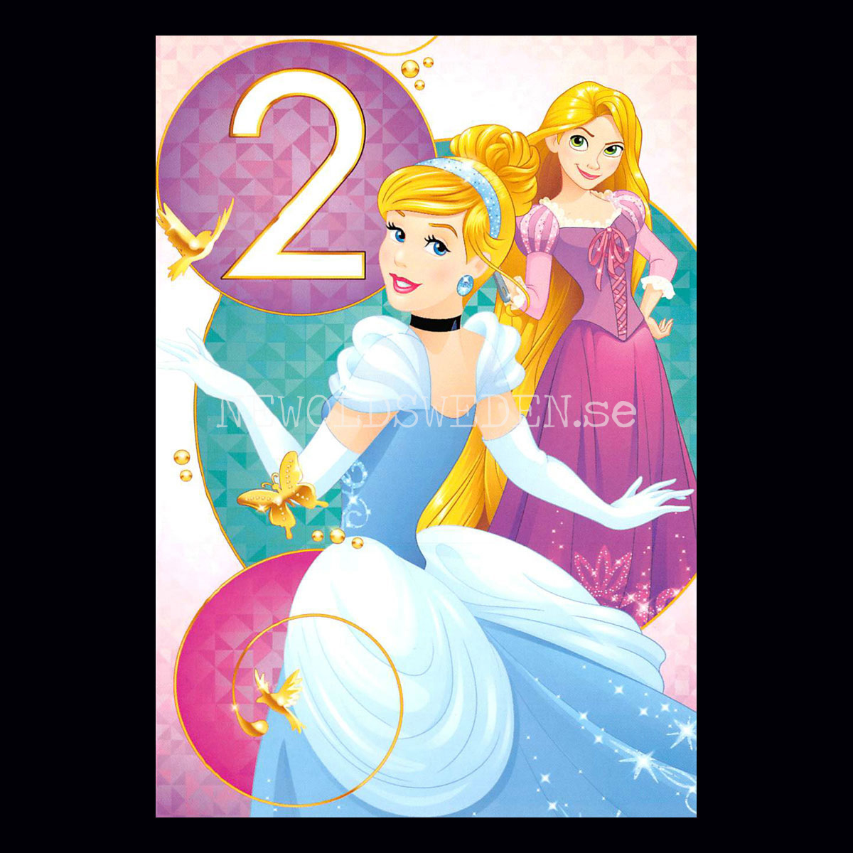 Grattis 2-år PRINCESS  DISNEY Dubbelkort med kuvert - 999