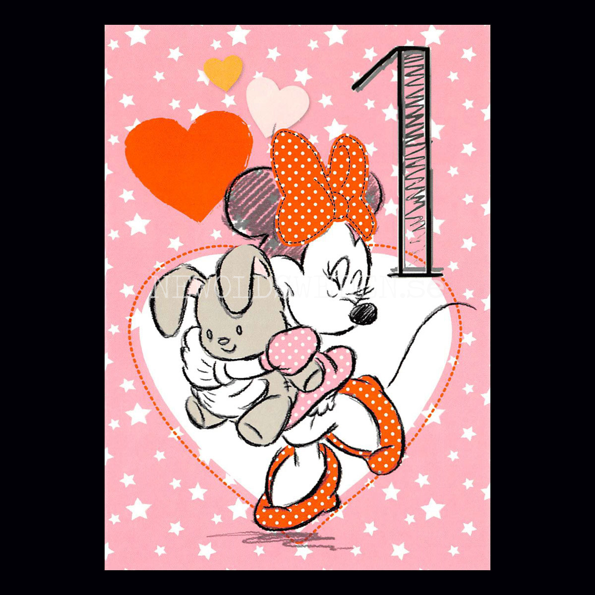 Grattis 1-år MIMMIE  DISNEY Dubbelkort med kuvert - 999