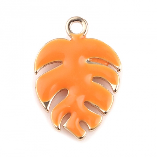 Berlock ,  Monstera blad, Emaljerad orange