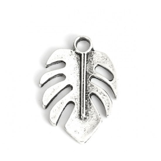 Berlock - Monstera blad, Antik silver 23mm