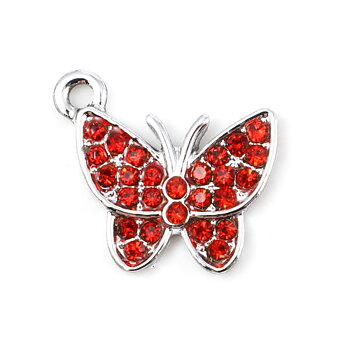 Charm -   butterfly, rhinestones,  silver  Red