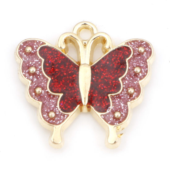 Berlock - Emaljerad Fjäril,  Rosa glitter