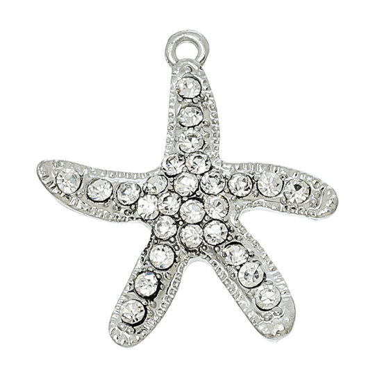 Charm -   Seastar, starfish rhinestones, Silver Clear