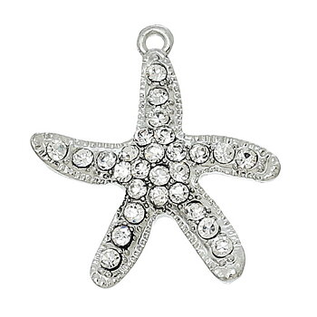 Charm -   Seastar, starfish rhinestones, Silver Clear