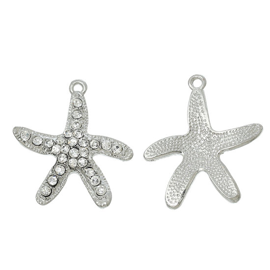 Charm -   Seastar, starfish rhinestones, Silver Clear - 2