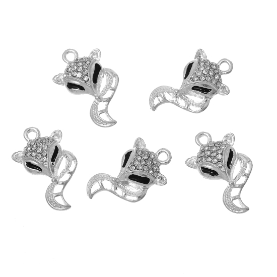 Charm -   Fox  rhinestones, Silver Clear - 2