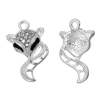 Charm -   Fox  rhinestones, Silver Clear