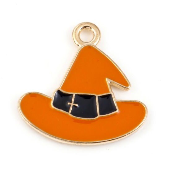 Charm   Enameld witch hat, orange halloween