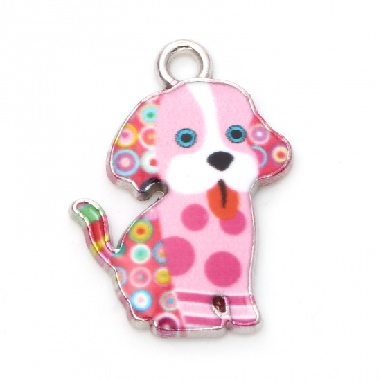 Charm   Enameld Dog,  pink dots
