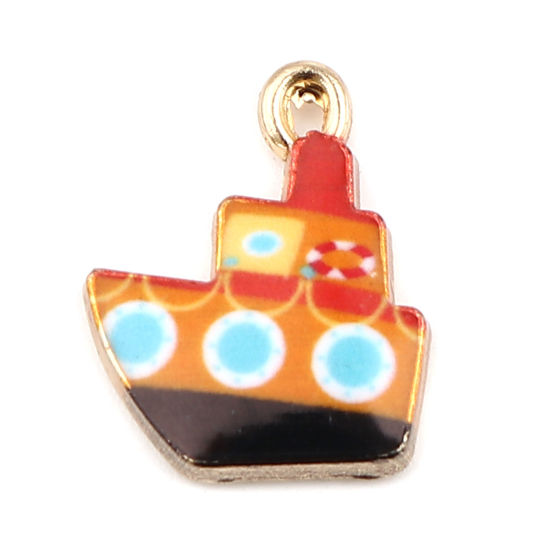Charm -  enameld Boat fishingboat  Orange