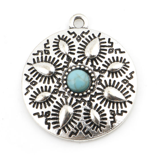 Charm -  Boho patterned Round silver blue