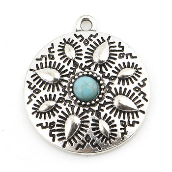 Charm -  Boho patterned Round silver blue
