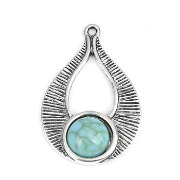 Charm -  Boho  Round drop  silver blue