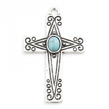 Charm -  Boho  Cross silver blue