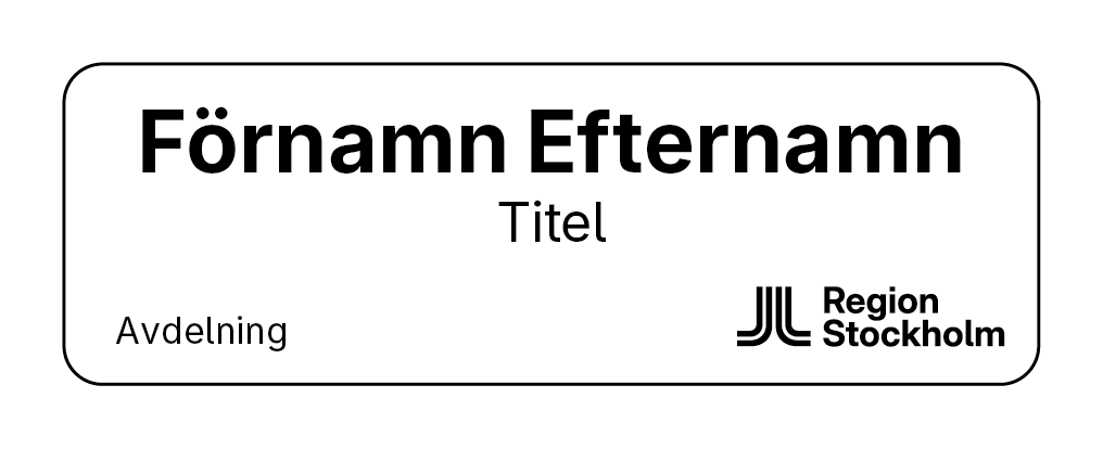 Rektangulär namnskylt med logo