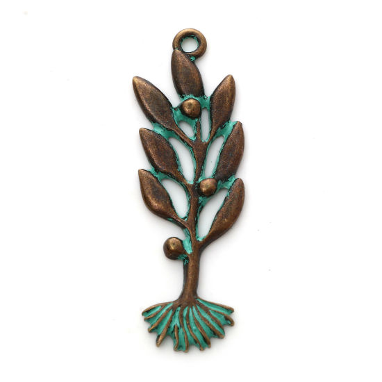 Charm,  Leaf branch , copper patina