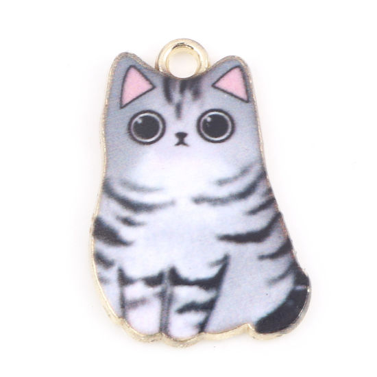 Charm   Enameld Cat  ,Grey pink ears