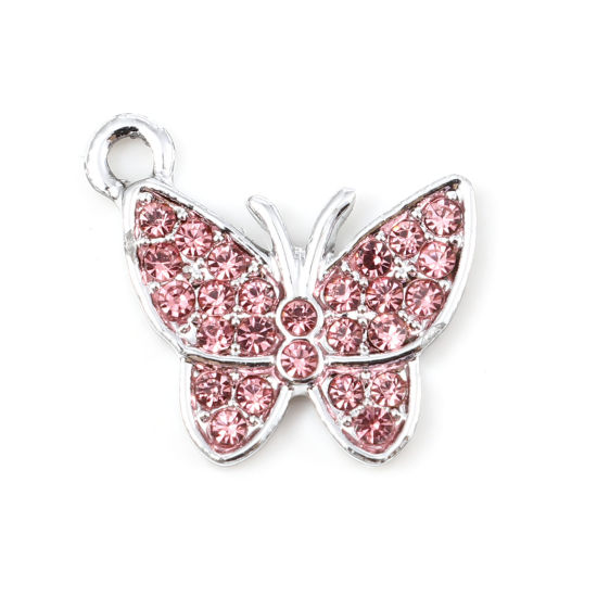 Charm -   butterfly, rhinestones,  silver Pink