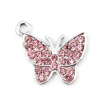 Charm -   butterfly, rhinestones,  silver Pink