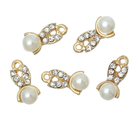 Berlock -  Kanin öron, Guld med rhinestones & pärla - 2
