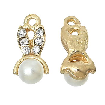 Charm   - Rabbit Ear Gold Plated Clear Rhinestone 