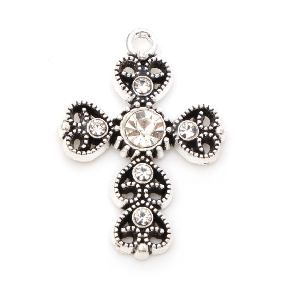 Charm   Cross rhinestones,   silver clear heart