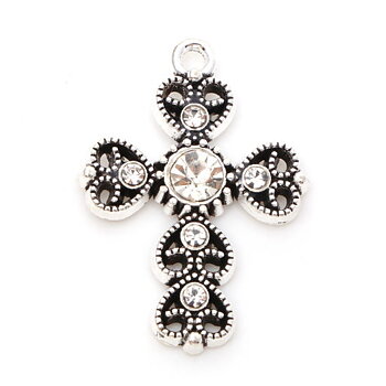 Charm   Cross rhinestones,   silver clear heart