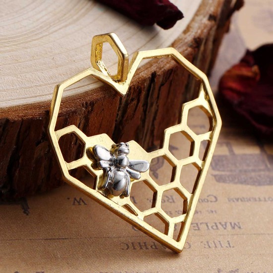 Charm - bee & Honeycomb heart gold - 2