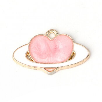 Charm enameld Heart planet , pink