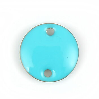 Charm/  connector , enameld  teal Round