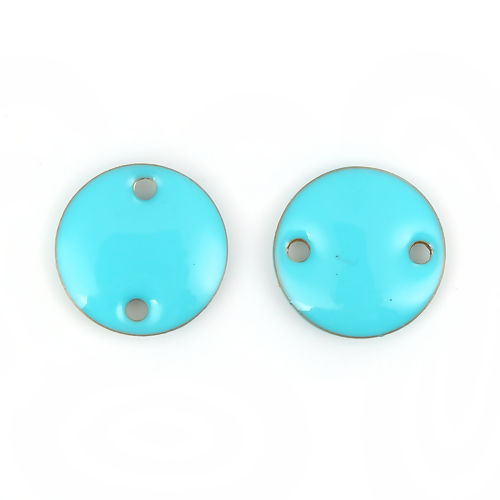 Charm/  connector , enameld  teal Round - 2