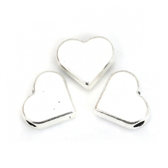 Spacer bead  Silver, Flat heart - 2
