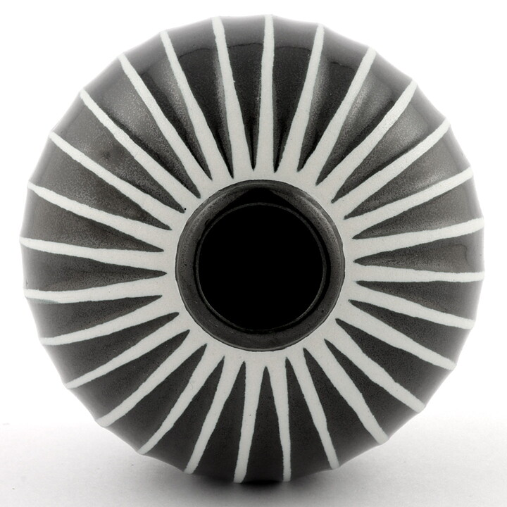 Stig Lindberg (Domino 1954) Black/White Spherical Vase with Linear Decor 9 cm (3)