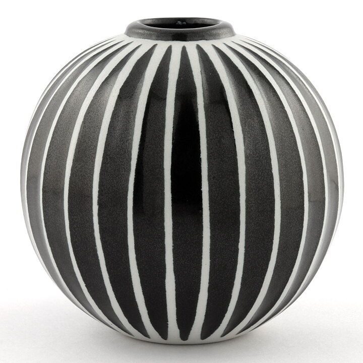 Stig Lindberg (Domino 1954) Black/White Spherical Vase with Linear Decor 9 cm (3)