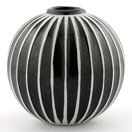 Stig Lindberg (Domino 1954) Black/White Spherical Vase with Linear Decor 9 cm (3)