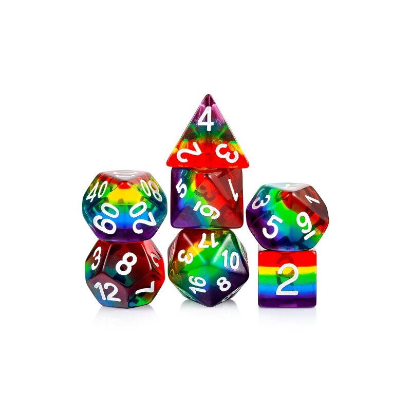 Resin Dice Set (7) Clear Rainbow reprint